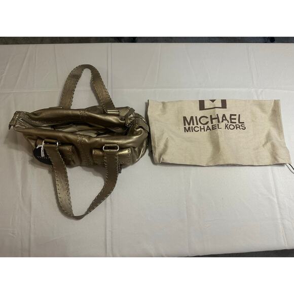 Michael Kors Metallic Gold Satchel Handbag – Western Stitch Detail - Picture 3 of 11